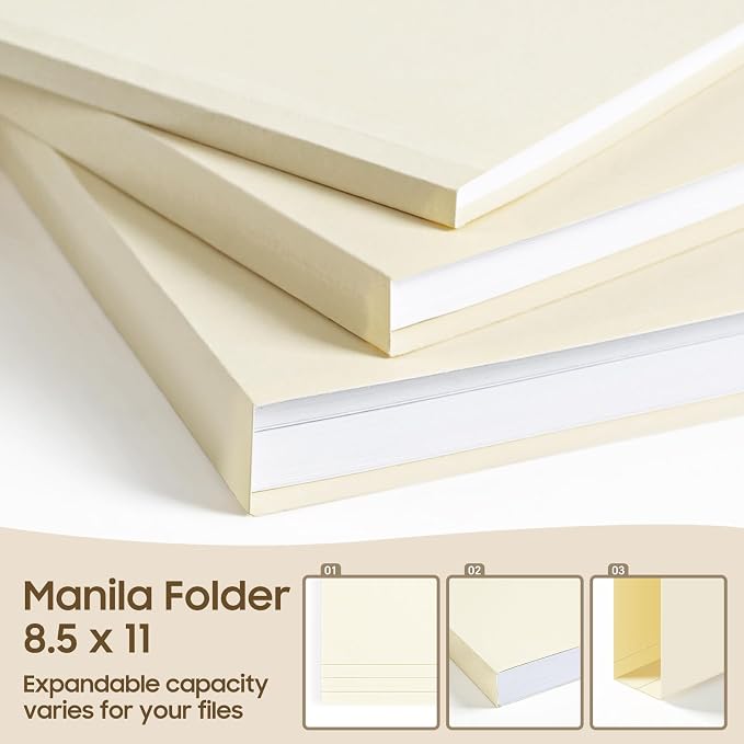 File Folders, 21 Pack Manilla Folders 8.5x11, 1/3 Cut Tabs Manila Folders - Image 2