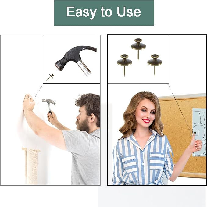 50 PCS Push Pins Picture Hanger Hooks, Double Headed Nails Push Pin Thumbtacks - Image 6