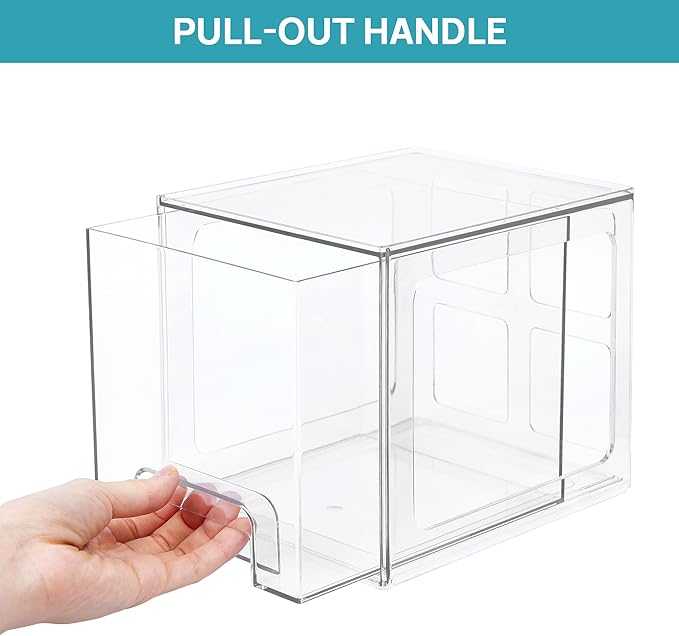 Vtopmart 2 Pack Stackable Storage Drawers, 6.6''Tall Acrylic Bathroom Makeup Organizers,Clear Plastic Storage Bins For Vanity, Undersink, Kitchen Cabinet,Pantry Organization and Storage-DeskLoop Office