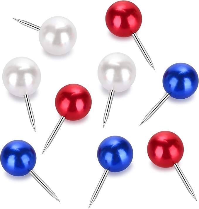 60 Pcs Push Pins, Thumb tacks for Decorative Wall, Pearl White Blue Red - Image 3