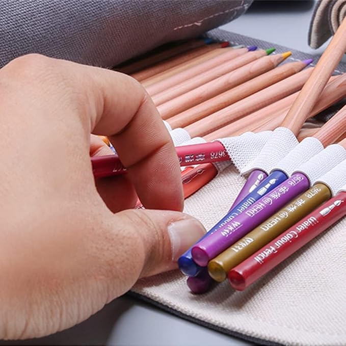 DIYOMR 12/24/36/72 Slots Pencil Wrap Pencil Rolls, Artist Colored Pencil Roll - Image 5