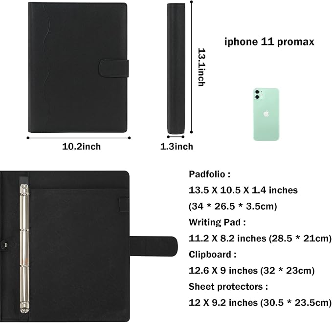 Wonderpool A4 PU Leather 3 & 4 Ring Holder Writing Portfolio Multi Document Case - Image 2