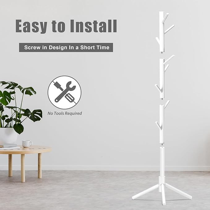 Wooden Coat Rack, Free Standing Coat Rack with 8 Hooks 3 Adjustable Heights for Clothes, Hats, Handbags, Coat Tree Easy Assembly for Entryway, Bedroom, Hallway, Office(2PCS)-DeskLoop Office
