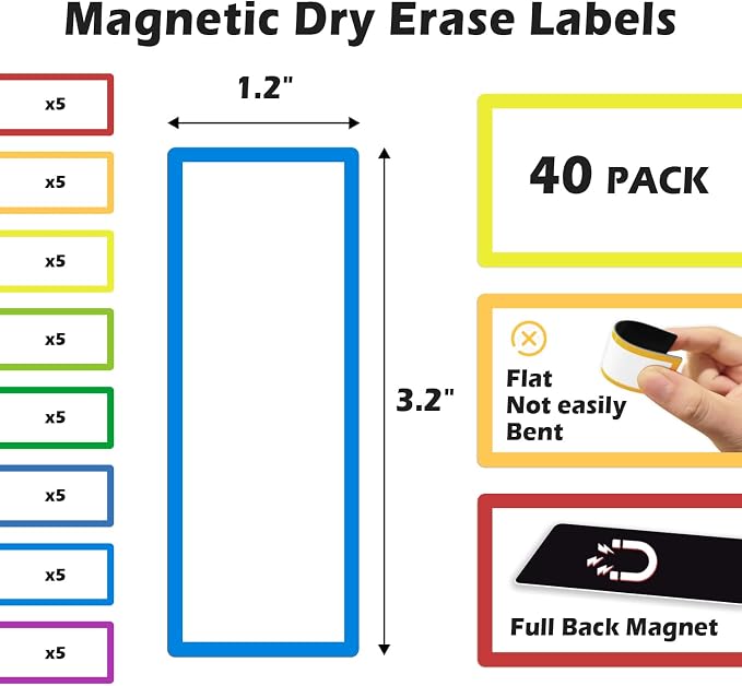 TOTiyea 40 Pack Magnetic Dry Erase Labels, Magnetic Name Tags - Image 3