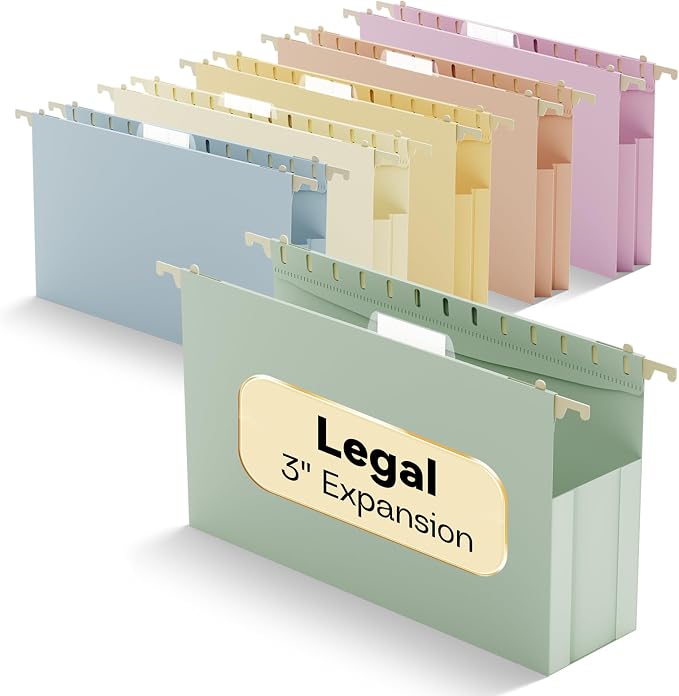 Extra Capacity Plastic Hanging File Folders Legal Size, 6 Pack Reinforced Legal by NORDUN