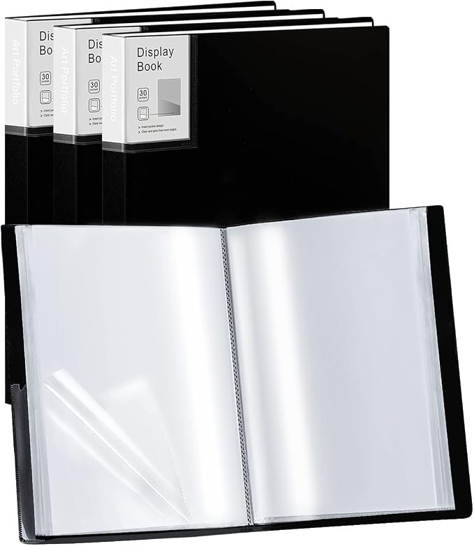 Folder with Plastic Sleeves 4 Pack 9"x12" Black Portfolio Folder by Dynta