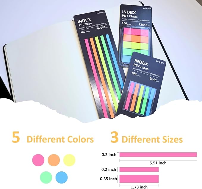 UniBright Sticky Tabs for Books, Repositionable Bible & Notebook Tabs - Image 2