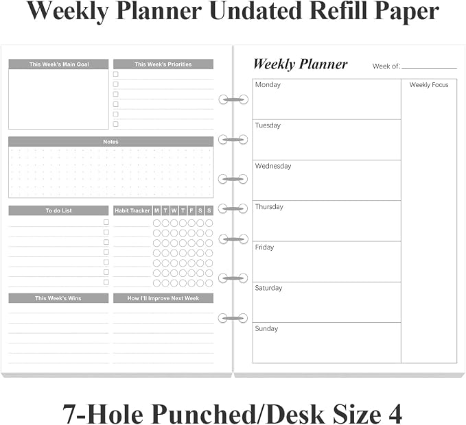 Weekly Planner Refills for 3 or 7 Ring Mini Binders - Image 2