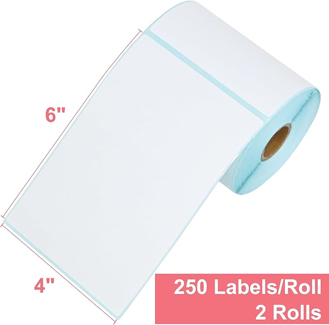 L LIKED 2 Rolls 4" x 6" Thermal Labels with 250 Labels/Roll - Compatible with Zebra & Rollo Printer Blank Direct Thermal Shipping Labels