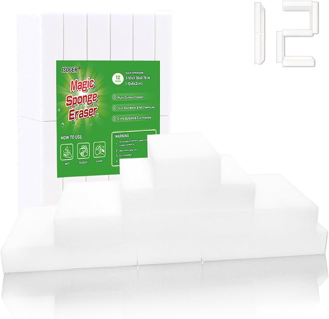 Magic Melamine Sponge Eraser, GRS Certified 12 Pack Magic Cleaning Erasers in by ISDGER