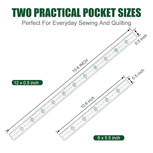 1/2" x 12" Pocket Quilting Ruler, High-Contrast Green Grid Marking Tool - Image 2