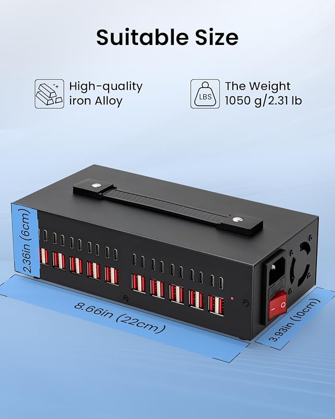 300W USB~c Charging Station, 40 Port (20 USB A & 20 USB~C Port) USB Charger Block, Fast Charging Station for Multiple Devices, Desktop Charger Compatible for iPhone, iPad, Tablets-DeskLoop Office