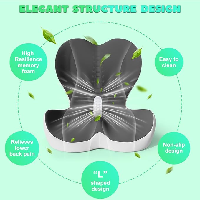 Buttocks Cushion for Office Chair Memory Foam Seat Pad for Butt Support Tailbone Relief Ergonomic Chair Cushion for Home Car Travel or Work (Off White)-DeskLoop Office