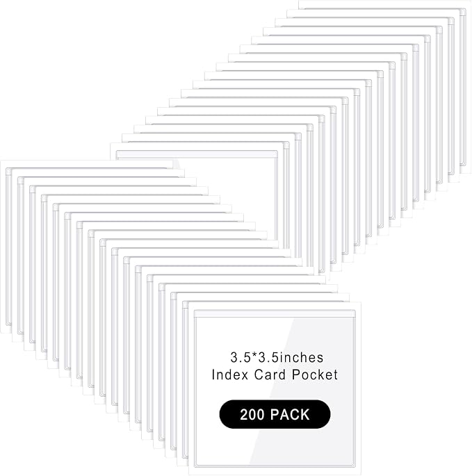 Glenmal 200 Pcs Self Adhesive Index Card Pockets Clear Label Holder Plastic by Glenmal