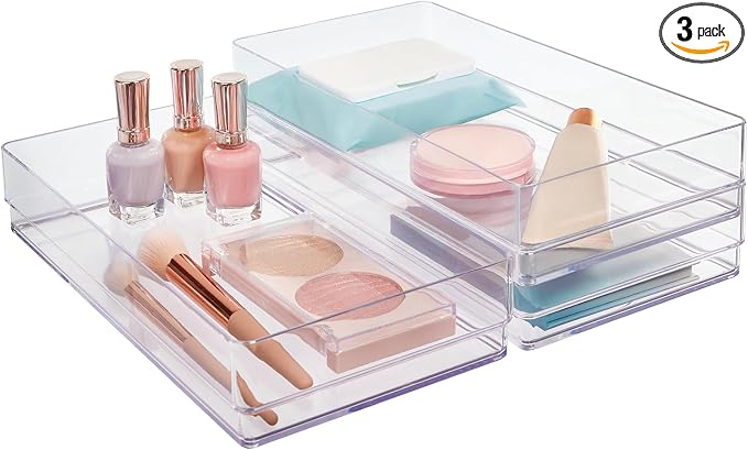 STORi SimpleSort 3-Piece Stackable Clear Drawer Organizer, Wide Makeup Vanity by STORi