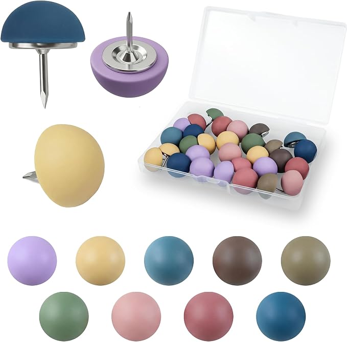 30 Pcs Decorative Push Pins Soft Matte Round Head Thumbtacks in 9 Colors Cute by Sohalejr