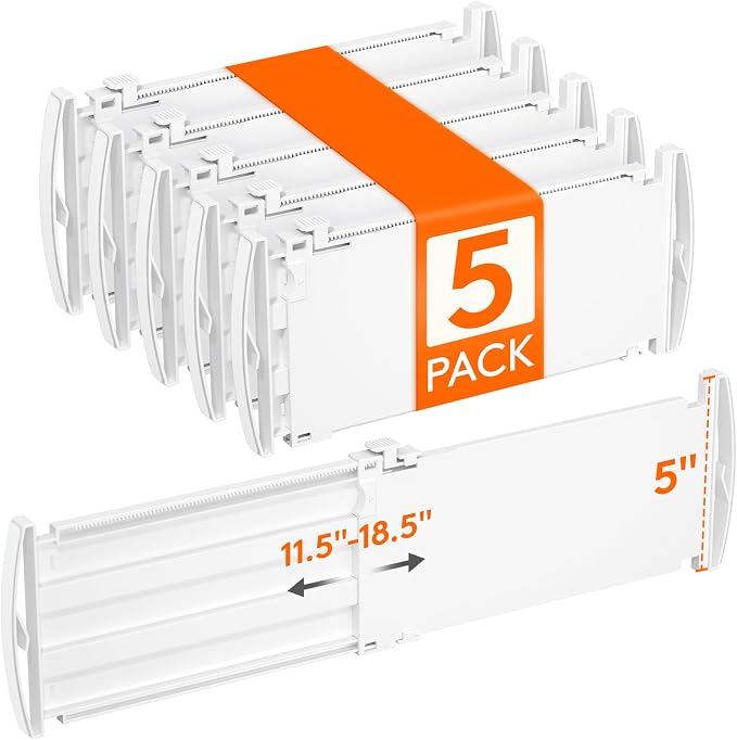 Lifewit 5" High 5 Pack Drawer Dividers, 11.5"-18.5" Adjustable Deep Drawer by Lifewit