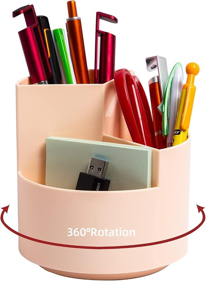Desk Pencil Pen Holder, 3 Slots 360-Degree Spinning Organizers, Desktop Storage by EDENMS
