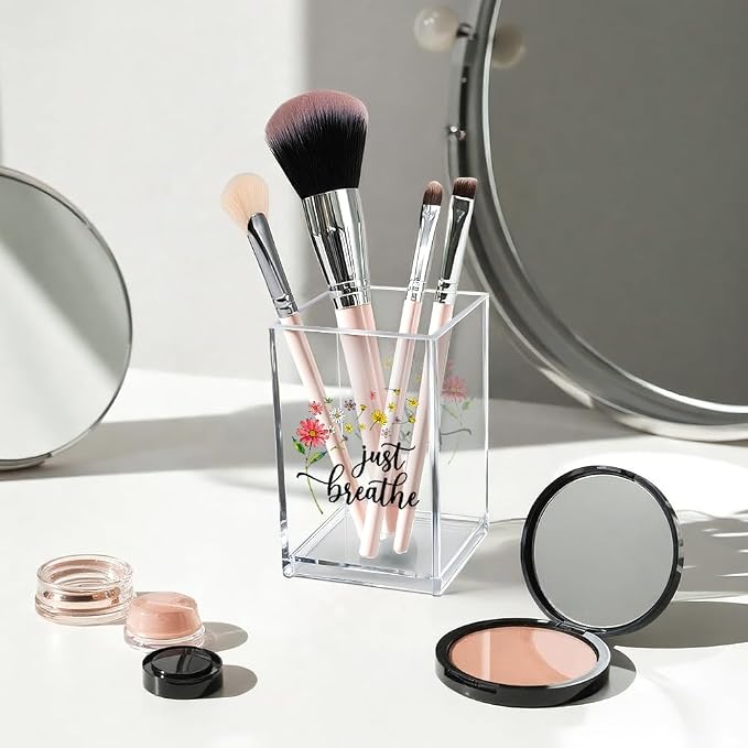 Vgrti Just Breathe Acrylic Cosmetic Pencil Pen Holder Cup, Inspirational - Image 3