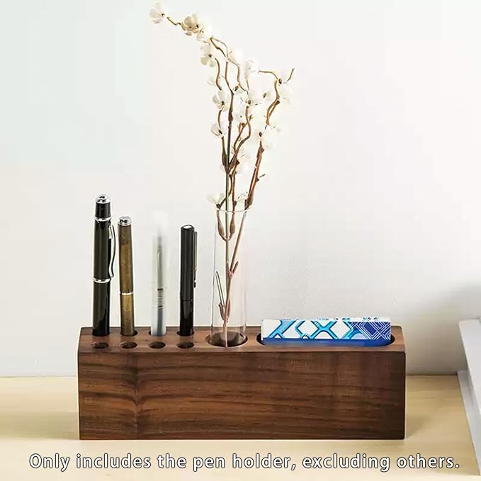 LiTY Pen Holder for Desk, Acacia Wooden Pencil Stand, Solid Wood Business Card Holder, Fountain Pen Organizer, Minimalist Aesthetic Office Stationery Desk Decor-DeskLoop Office