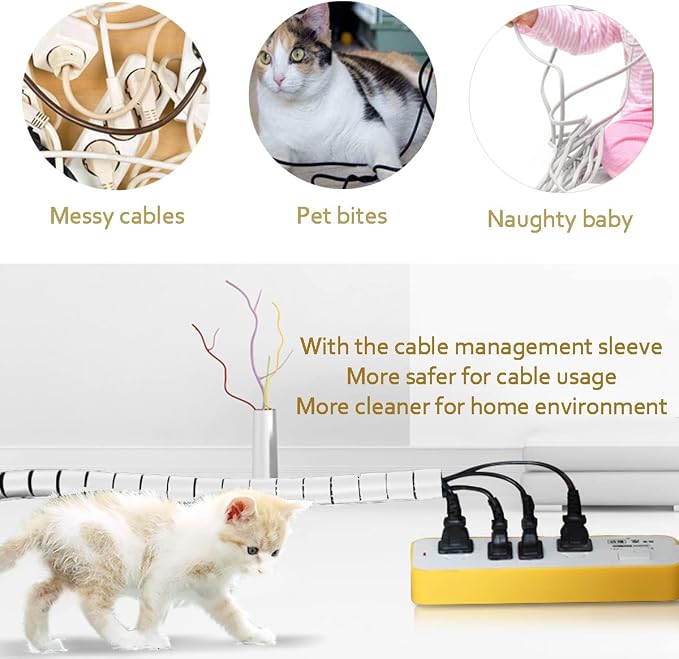White Cable Management Sleeves 2 PCS Cord Protectors - Image 3