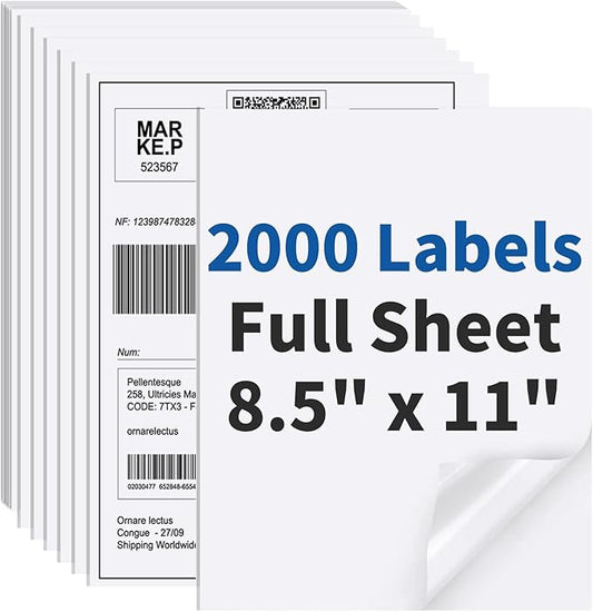 2000 Sheets Sticker Paper Matte White, 8.5" x 11" Label Paper for Laser & Inkjet Printer, Full Sheet Label for Shipping Address Mailing-DeskLoop Office