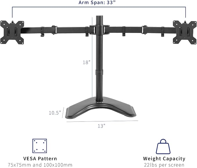 VIVO Dual LED LCD Monitor Mount, Free-Standing Desk Stand - Image 4
