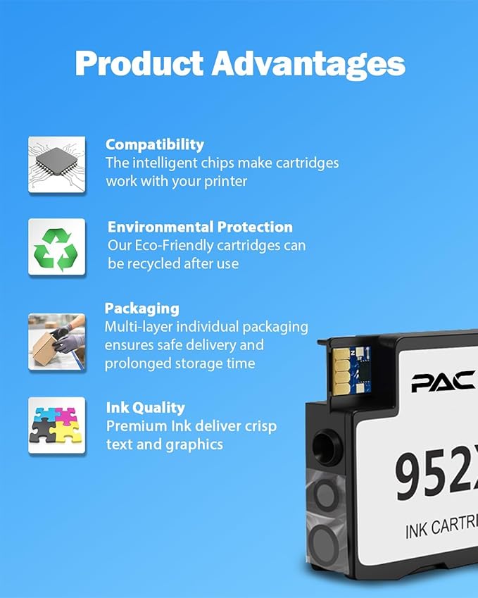 952XL Ink Compatible for Hp 952XL Ink Cartridges Combo Pack 952 XL Work for Hp Officejet Pro 8710 8702 7720 7740 8700 8715 8210 Printers (Black/Cyan/Magenta/Yellow)-DeskLoop Office