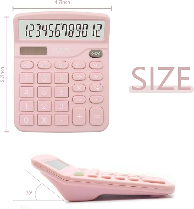 2PC Pink Calculator, Solar Battery Dual Power Calculator,Desktop Calculator 12 Digit with Large LCD Display, Pink Office Supplies with Sensitive Button, Pink Desk Accessories, School Supplies-DeskLoop Office