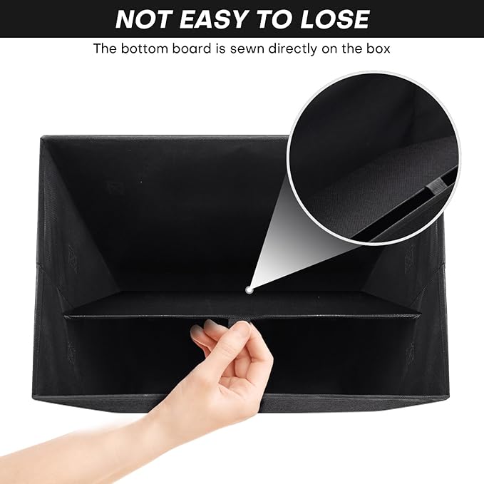 Large 17" 42 Quarts Collapsible Stackable Storage Bins with Lids [3-Pack] Foldable Fabric Linen Storage Boxes Cube, Closet Organizer Baskets with Label (16.7 x 12 x 12", Black)-DeskLoop Office
