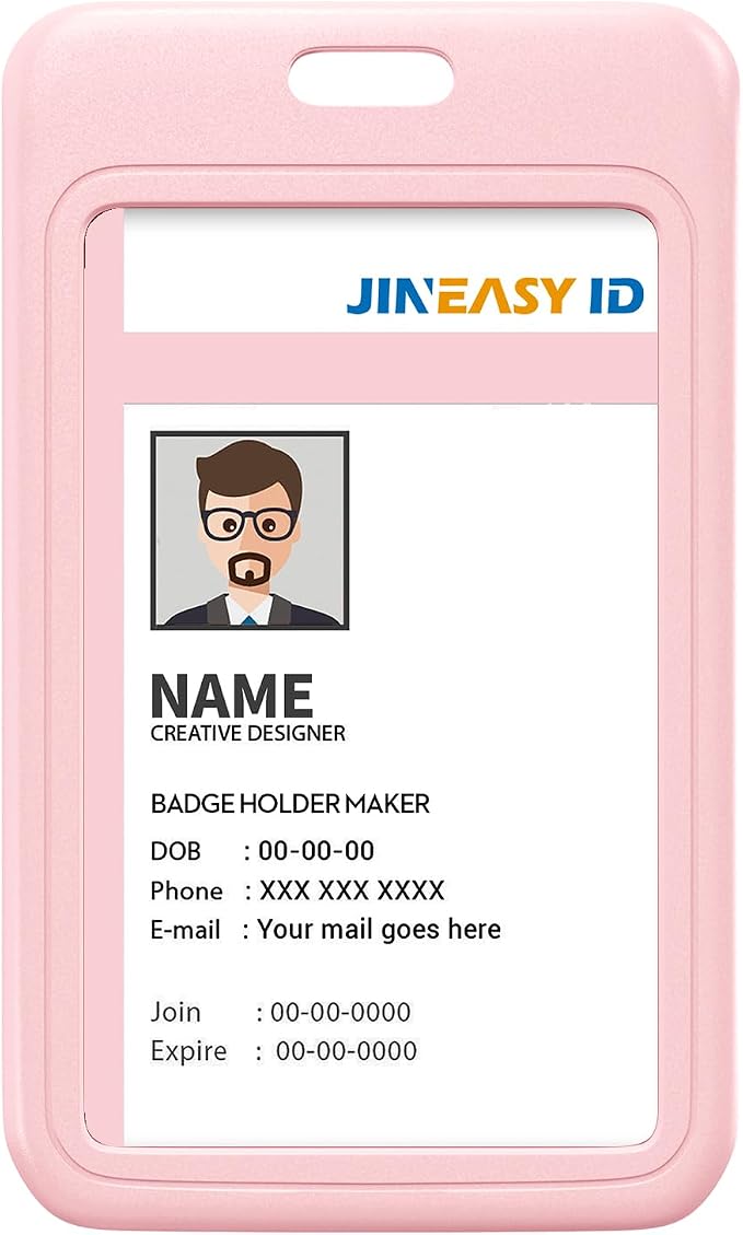 JINEASY ID 2 Pack Work ID Badge Holder Hard Plastic Vertical ID Badge Protector by JINEASY+ID
