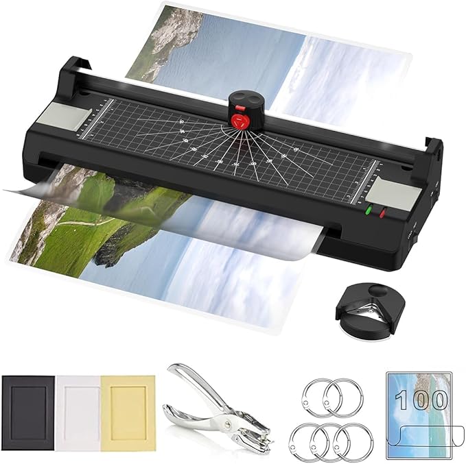 Laminator Machine for A3/A4/A6, YE381 13inch Thermal & Cold Laminating Machine for Home Office School Teacher Use with 150 Pouches, Paper Trimmer and Corner Rounder-DeskLoop Office