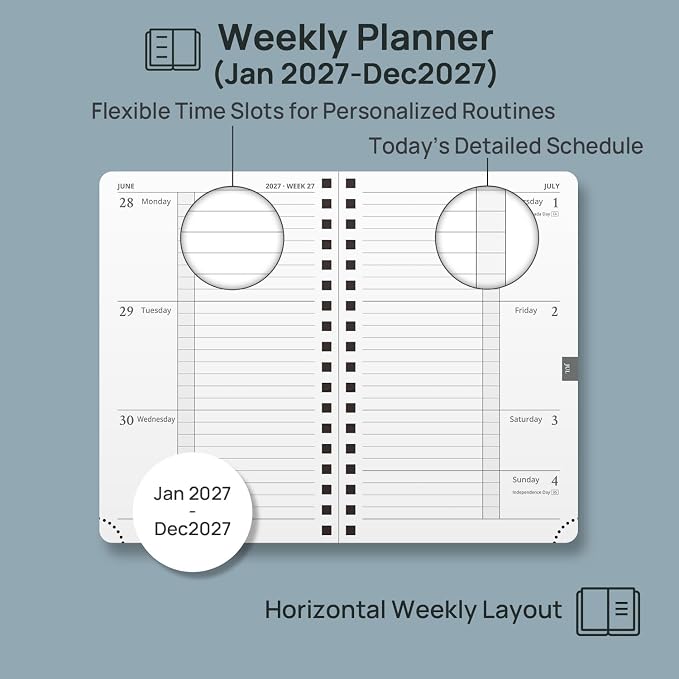 POPRUN 2027 Planner, Daily Appiontment Book from Jan 2027 to Dec 2027, Spiral - Image 3