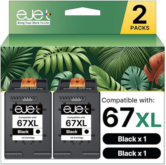 67XL Ink Cartridge (2-Black) Compatible for HP Ink 67 for HP 67XL Black Ink Cartridge High Yield for Deskjet 2700 2700e 2755e 2710e 2720e 4100e 4120e 4155e 4255e Envy 6000 6055e 6420e 6455e Series-DeskLoop Office