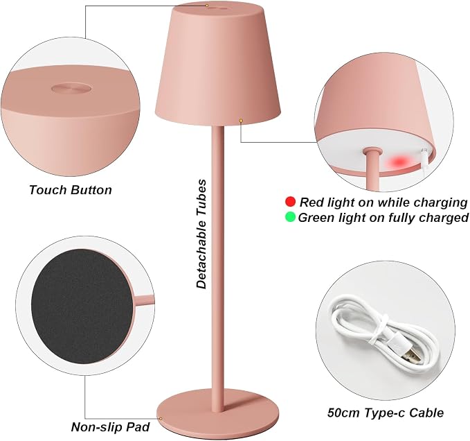 Kakanuo Cordless Table Lamp Rechargeable Pink - Image 6