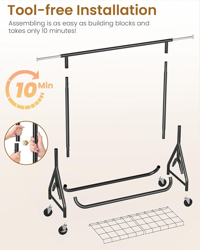 Heavy Duty Clothes Rack, Metal Clothing Rack Load 450 LBS, Rolling Coat Racks for Hanging Clothes with Lockable Wheels, Wardrobe Closet Garment Racks for Bedroom, Black-DeskLoop Office
