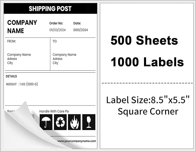 Half Sheet Shipping Labels, Self Adhesive Mailing Labels by Muotich