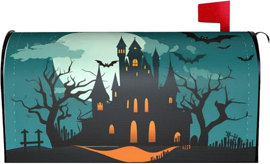 Ouqiuwa Halloween Starry Night Haunted House Spooky Pumpkins Bats Full Moon by Ouqiuwa