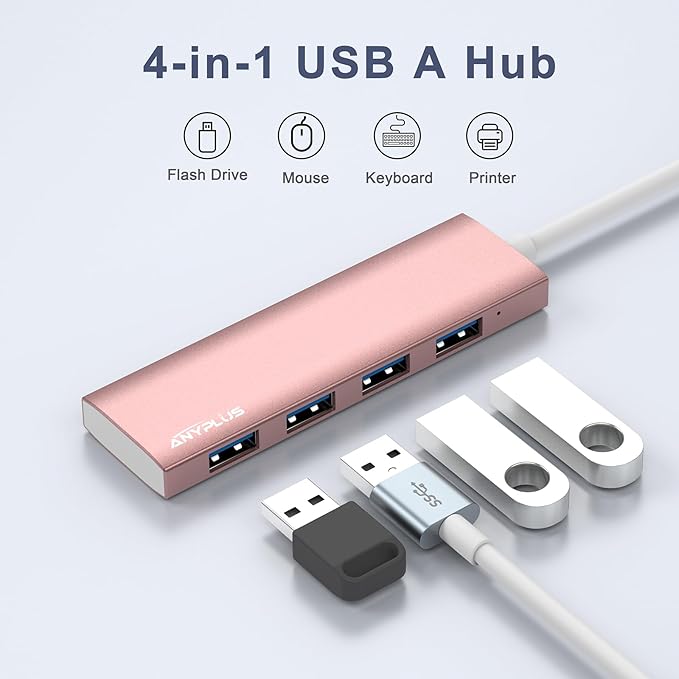 USB Hub, USB 3.0 Hub Aluminum Alloy Ultra Slim USB Splitter, Portable 4 Port USB Extender, USB Hub for Laptop, PC, MacBook, iMac, Surface Pro, Mac Pro, Flash Drive, XPS 【Pink】-DeskLoop Office
