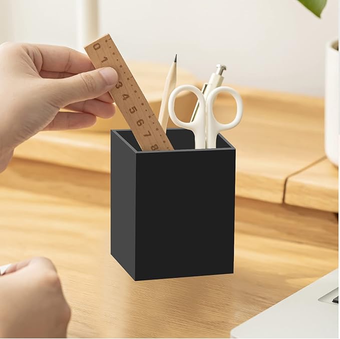 2 Pack Acrylic Pen Pencil Holder, Black Makeup Brush Holder Cup Storage Office Desktop Desk Table Stationery Organizer-DeskLoop Office