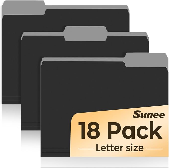 SUNEE File Folders, 18 Pack Manilla Folders 8.5 x 11, 1/3 Cut Tab by SUNEE