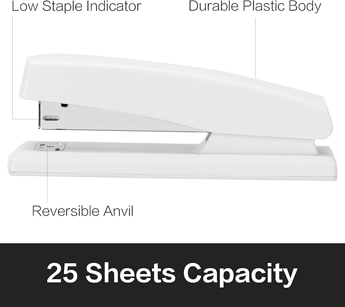 Deli Stapler, Desktop Stapler, 2 Pack, Office Stapler, 25 Sheet Capacity, Includes 2000 Staples and 2 Staple Removers, 2 Pack, White