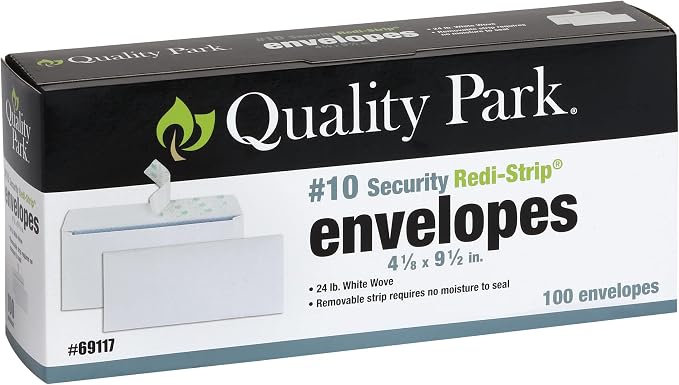 Quality Park #10 Security Envelopes, No Window, 24-lb White Wove, 4-1/8" x by Quality+Park