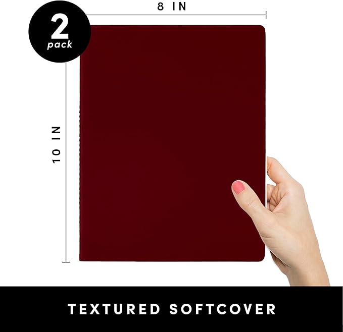 PAPERAGE Soft Cover Lined Journal Notebook, 2 Pack, (Burgundy), 100 Pages, Large 7.5 inches x 9.5 inches, College Ruled, Ideal for Note Taking & Travel Journal-DeskLoop Office