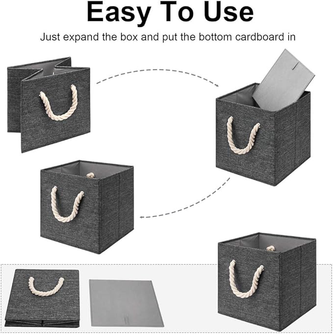 Gray Foldable Polyester Fabric Storage Bins Cube Organizers,10.5x10.5x11inch,for Organizing The Clutter In The Home or Office,Set of 4,Q-ST-59-4-DeskLoop Office