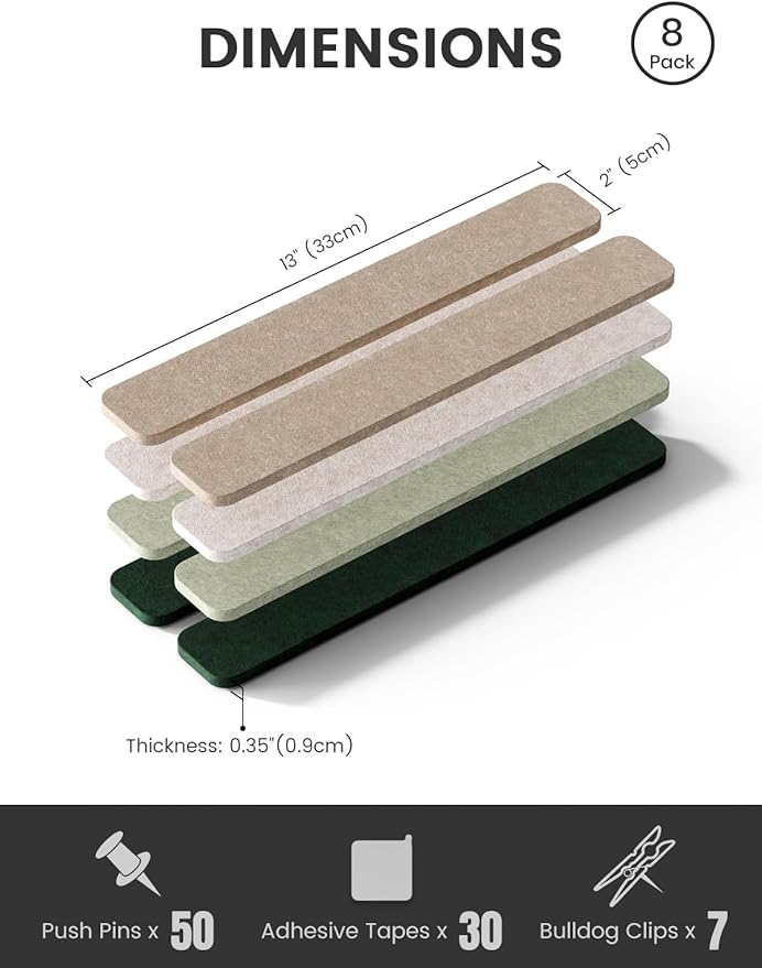 Fluxynara Cork Board Alternative Felt Strip Board 8-Pack 13"x2", Office Pin - Image 2