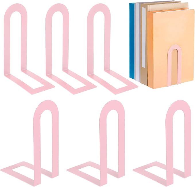 Chunful 6 Pcs Pink Modern Metal Book Ends by Chunful