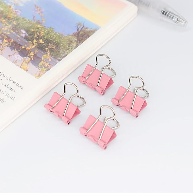 Pink Binder Clips, Mini Paper Clip, Small Paper Clamps 15mm, 100 Pack Micro - Image 3