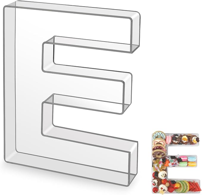 10" E Clear Acrylic Letter Charcuterie Board Box, Reusable Fillable Decorative by Esmorah