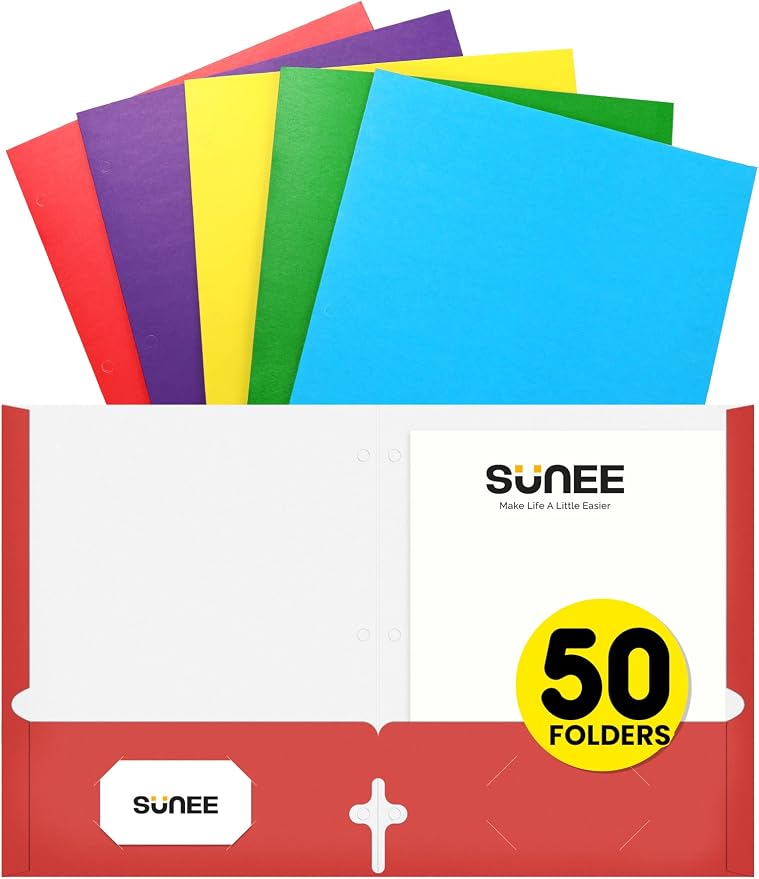 SUNEE Folders with Pockets 3 Hole Punched, 2 Pocket Folders Fit Letter Size by SUNEE